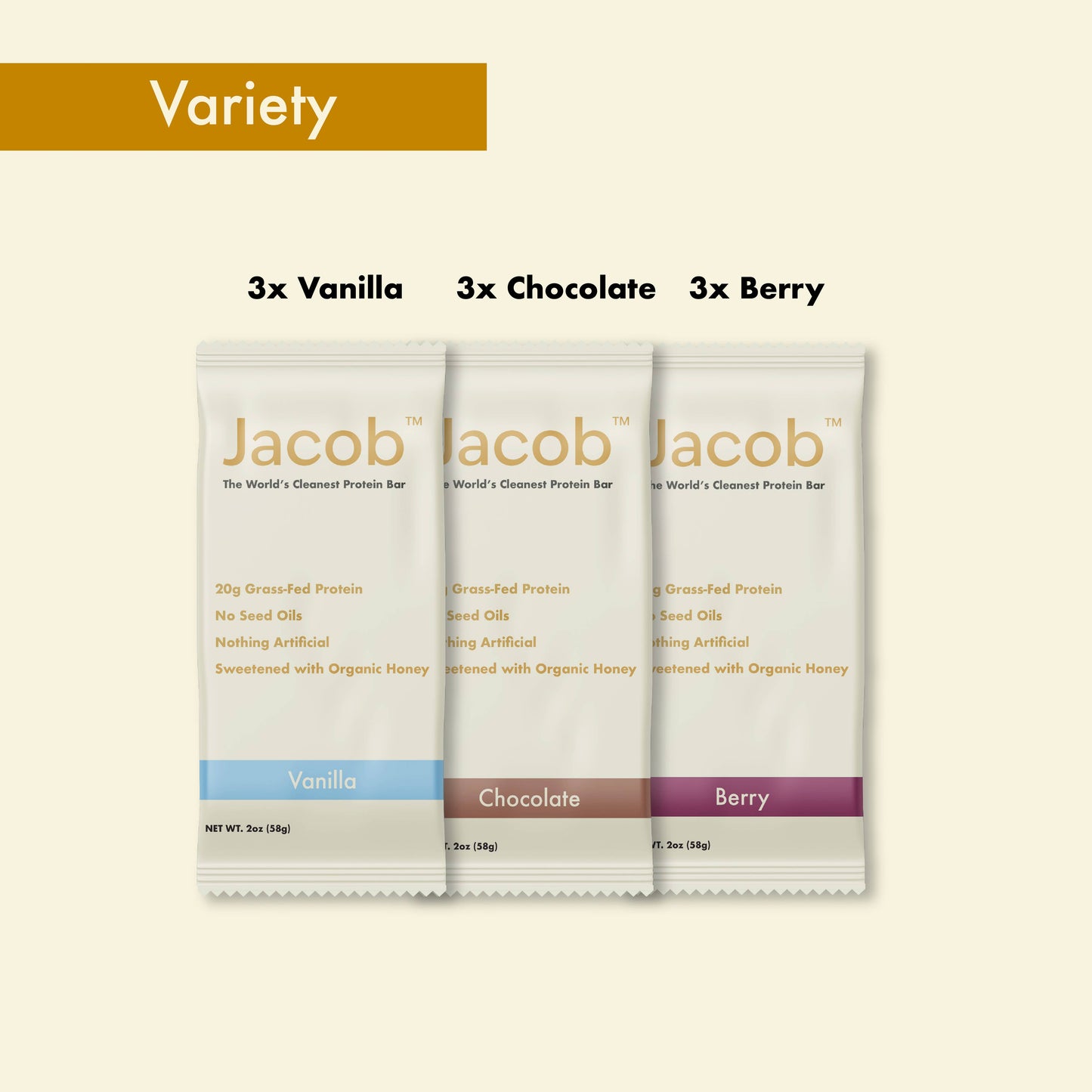 Jacob Protein Bar - Grass-Fed Organic Protein Snack Bar 9ct