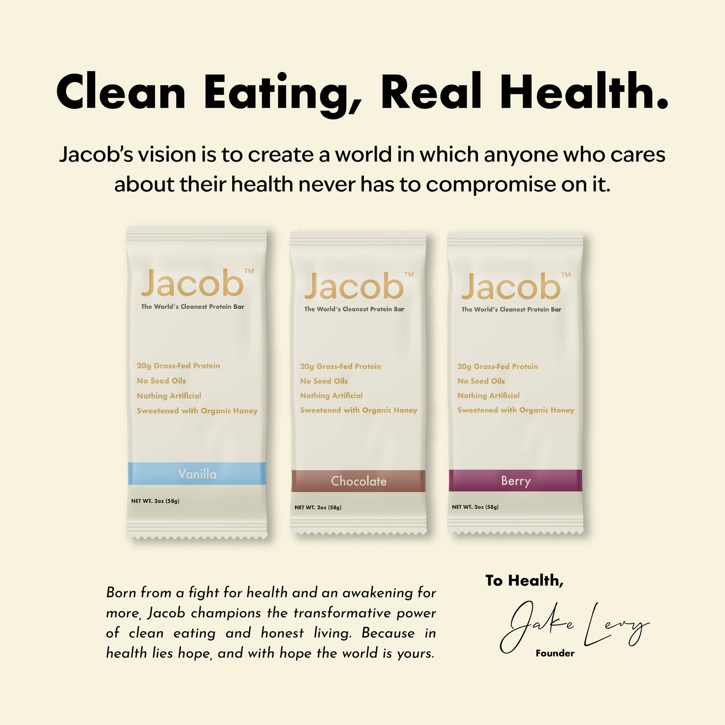 Jacob Protein Bar - Grass-Fed Organic Protein Snack Bar 9ct