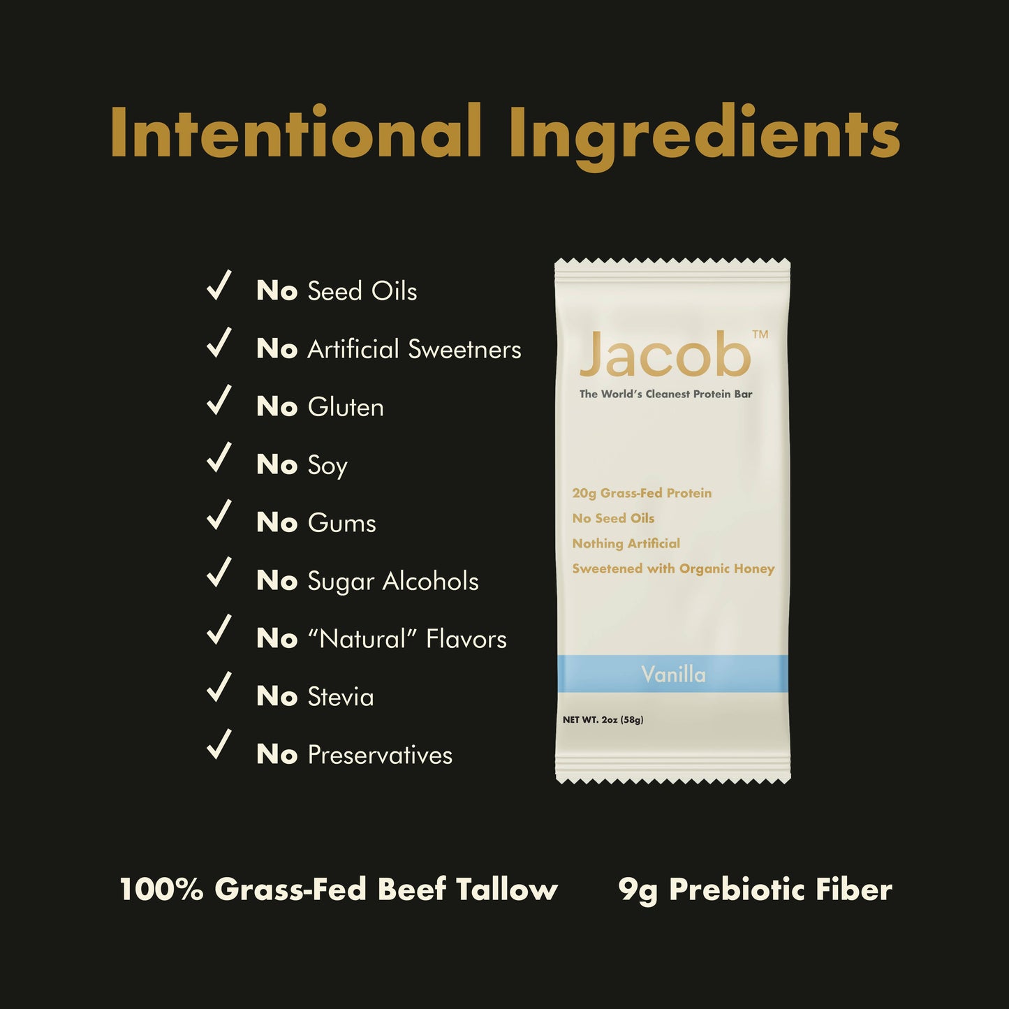 Jacob Protein Bar - Grass-Fed Organic Protein Snack Bar 9ct