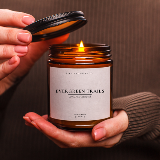 Evergreen Trails | 7.5 oz Amber Jar Candle | Fall Collection
