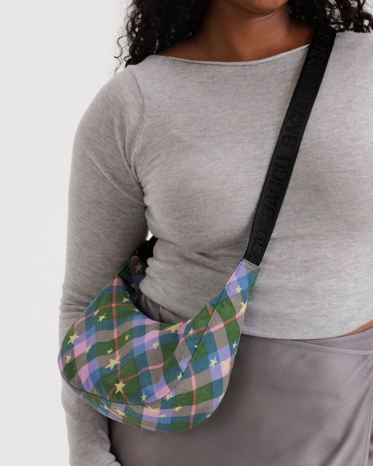 Baggu Crescent Bag - Green Star Plaid