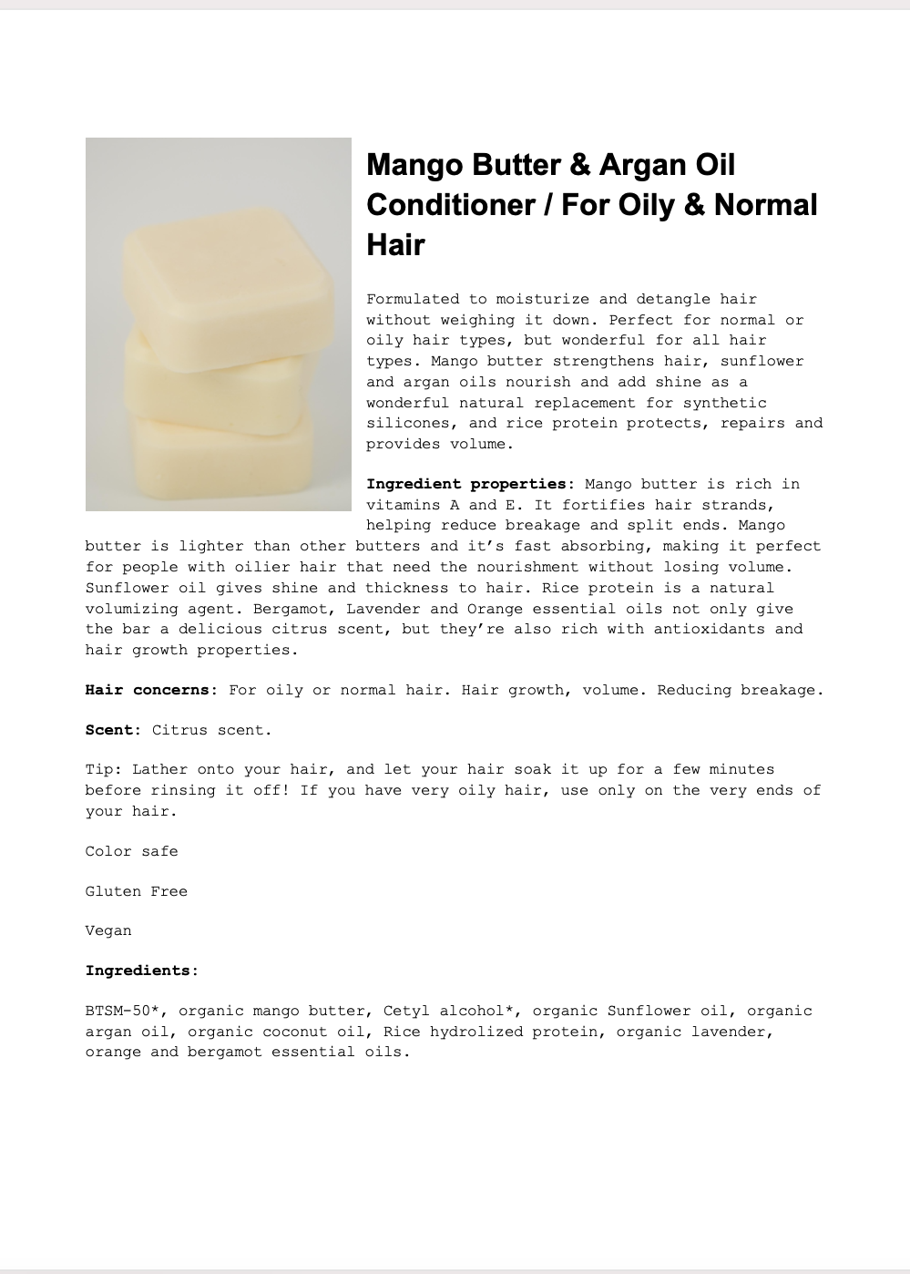 Mango Butter Conditioner Bar